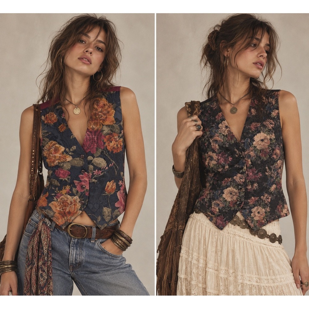 Set of 2 VTG 90s Floral Tapestry Vest Women M Multicolor Whimsigoth Victorian